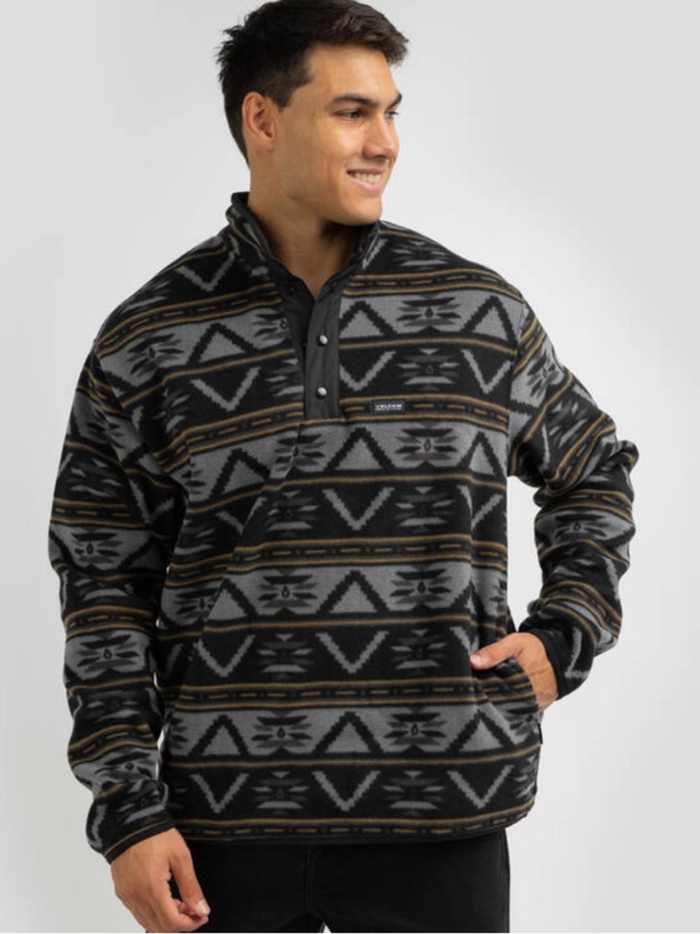 Volcom Mock Neck Zip Pullover - Black, Gray & Brown Aztec
